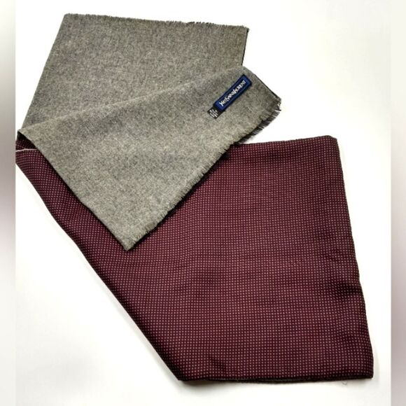 YSL Yves Saint Laurent Paris France Vintage Long Fringe Silk Wool Formal Scarf - Picture 8 of 13